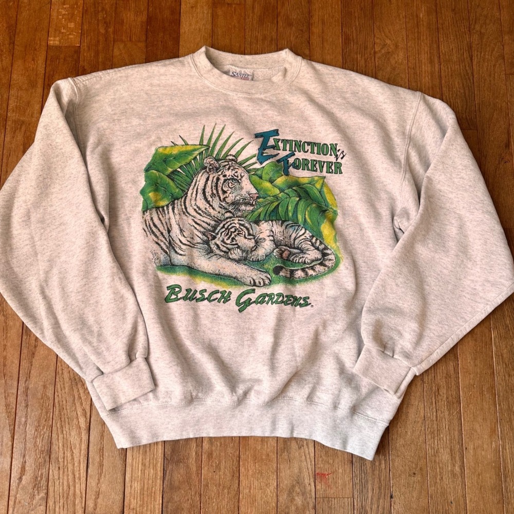 Vintage Busch Gardens Sweatshirt L Extinction is Forever Siberian Tiger made USA